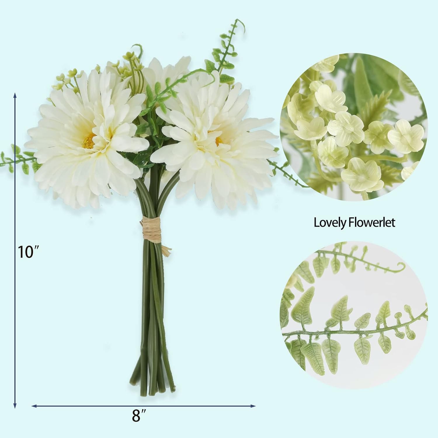 TOPIA Artificial Daisies Gerbera Bouquet 10 Stems Silk White