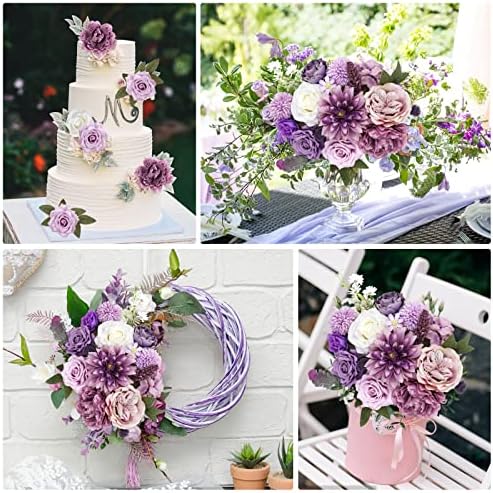 AmyHomie Artificial Purple Flowers Wedding Decor Combo with Stems