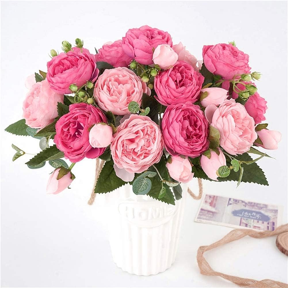 DEEMEI Artificial Peony Flowers Bouquet Set of 4