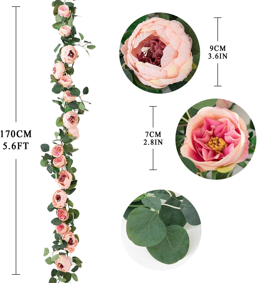 Veryhome 2pcs Artificial Flowers Garland with Peonies and Eucalyptus