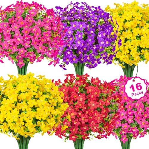 16 Piece Artificial Flowers Outdoor Decor UV Resistant