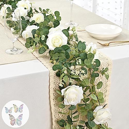 Yastouay 66 Ft White Flower Garland with 3D Butterflies