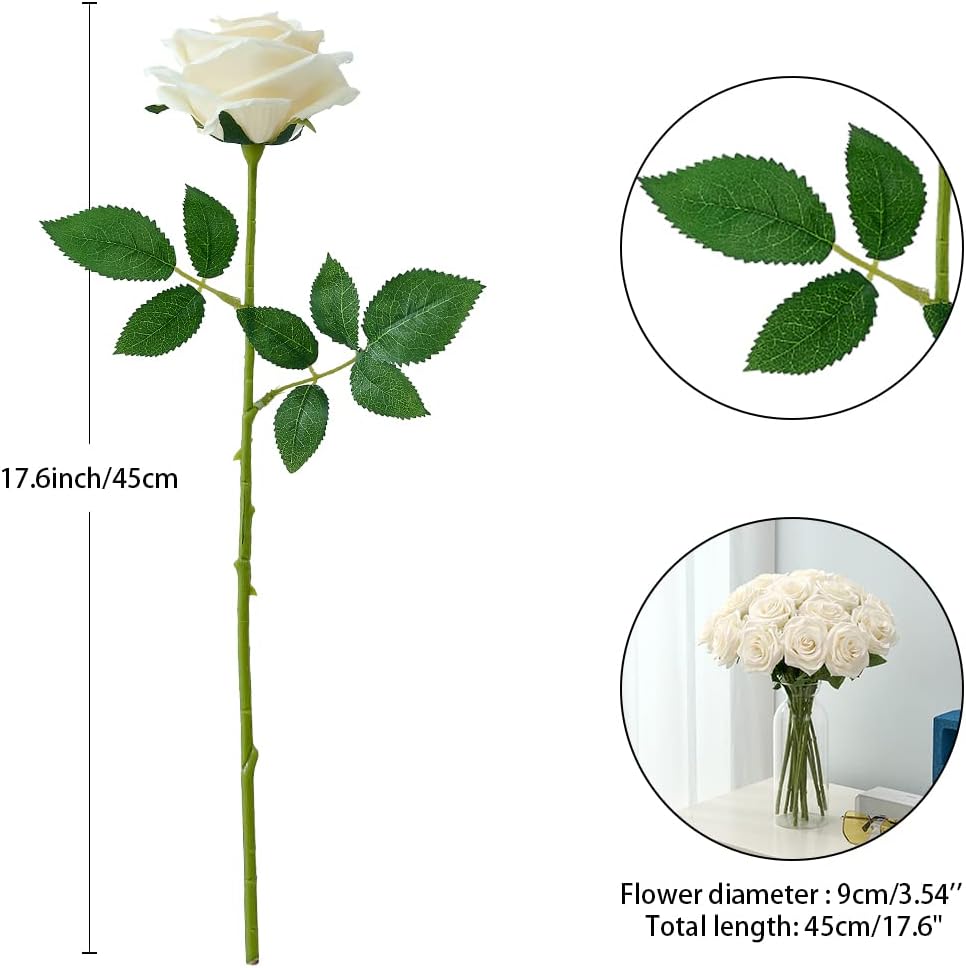 15PCS Ivory Roses Artificial Flowers for Wedding Decorations