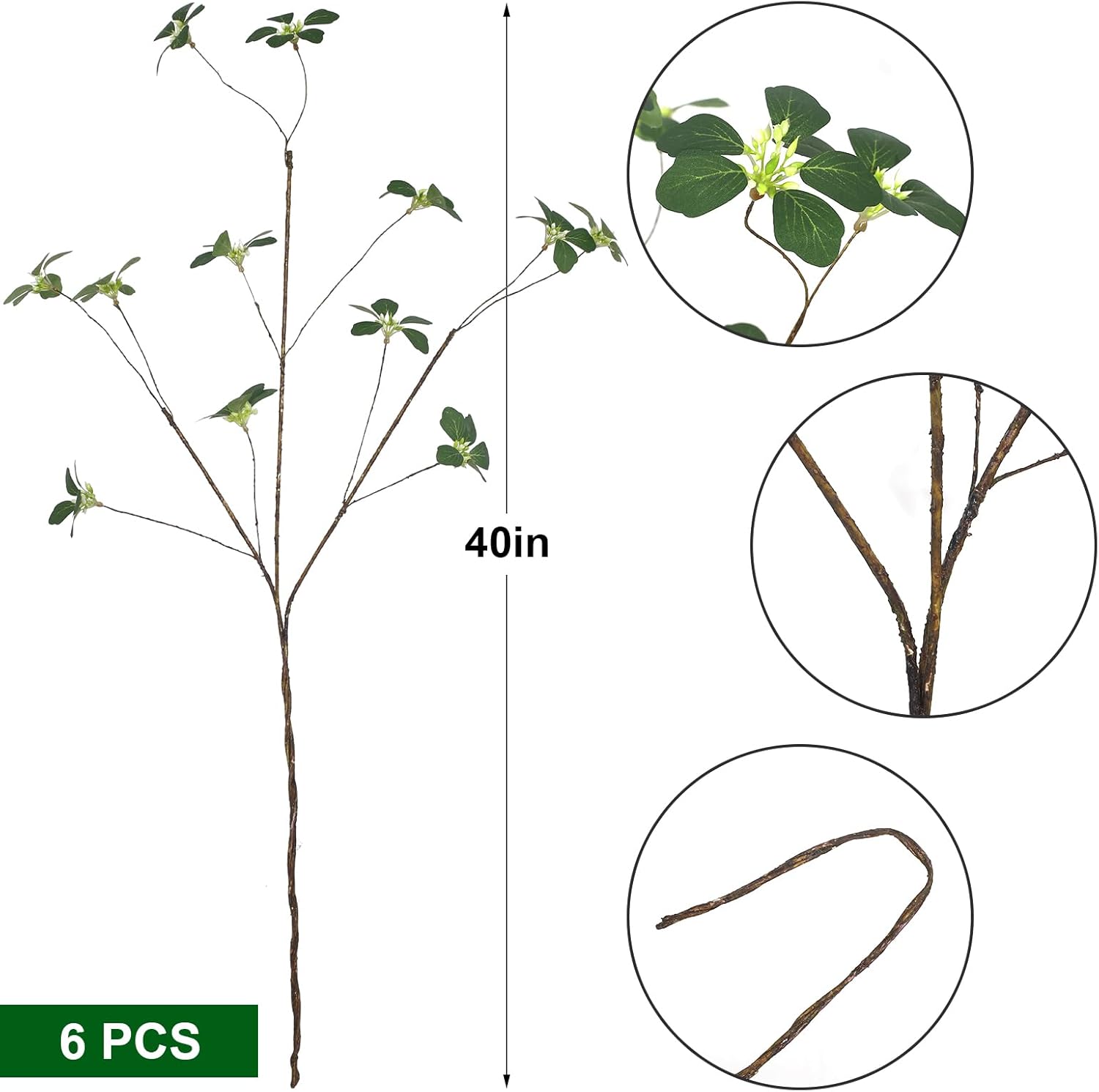 6Pcs 40 Inch Faux Eucalyptus Branches with Artificial Leaves and Seeds