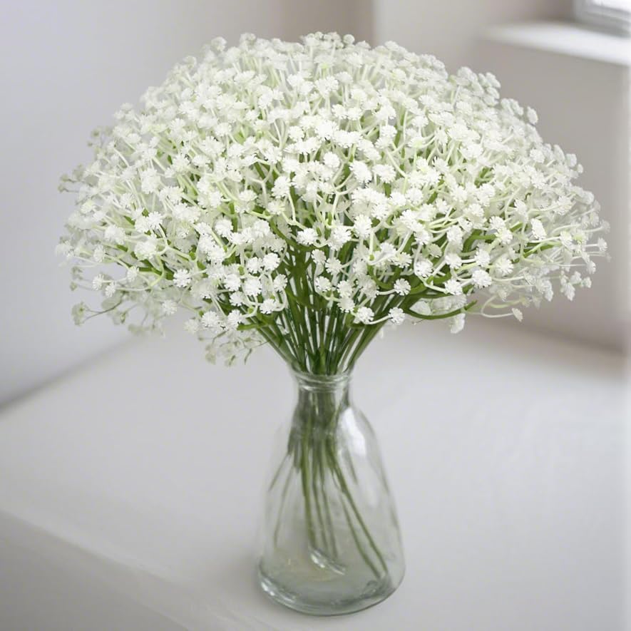 Huoter Artificial Baby Breath Flowers 20 Stem White Set
