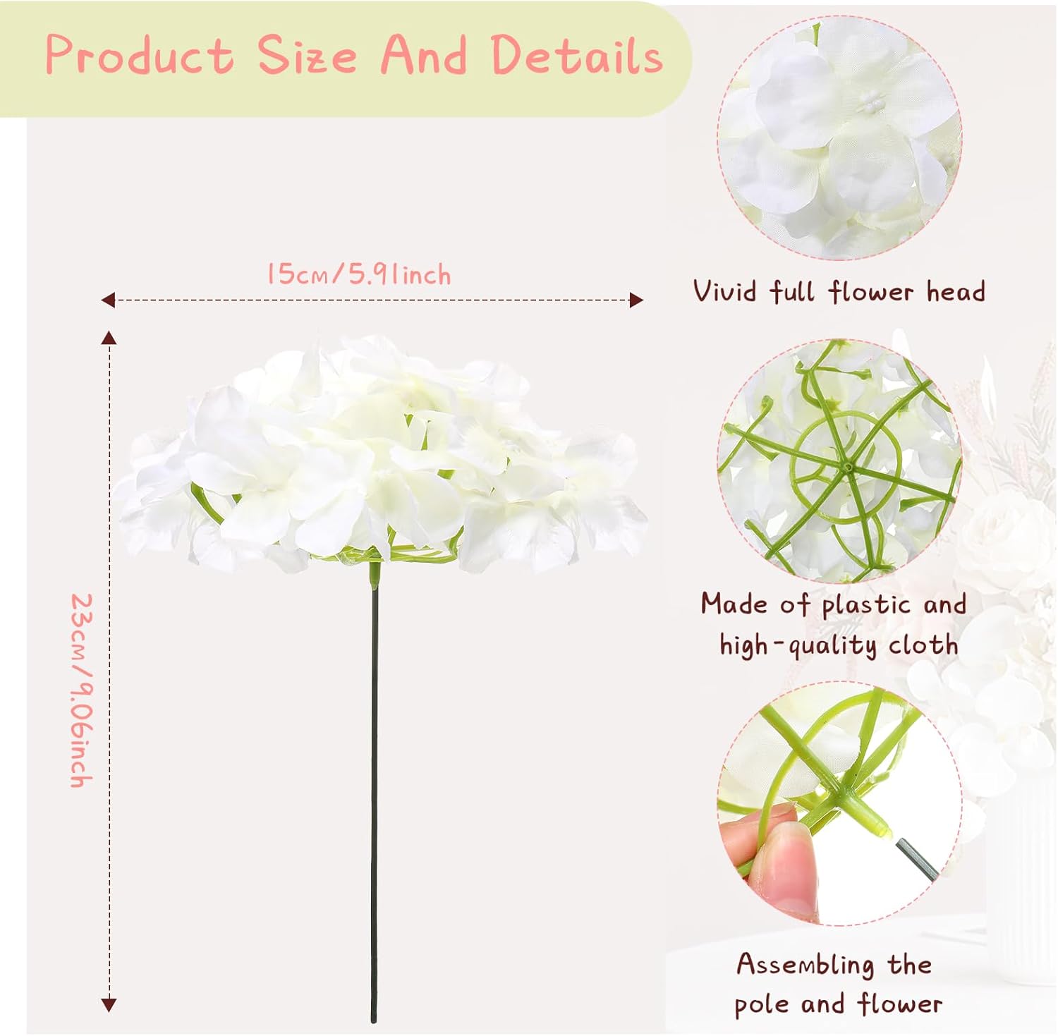 Zeyune 200 Pcs White Artificial Hydrangeas with Stems