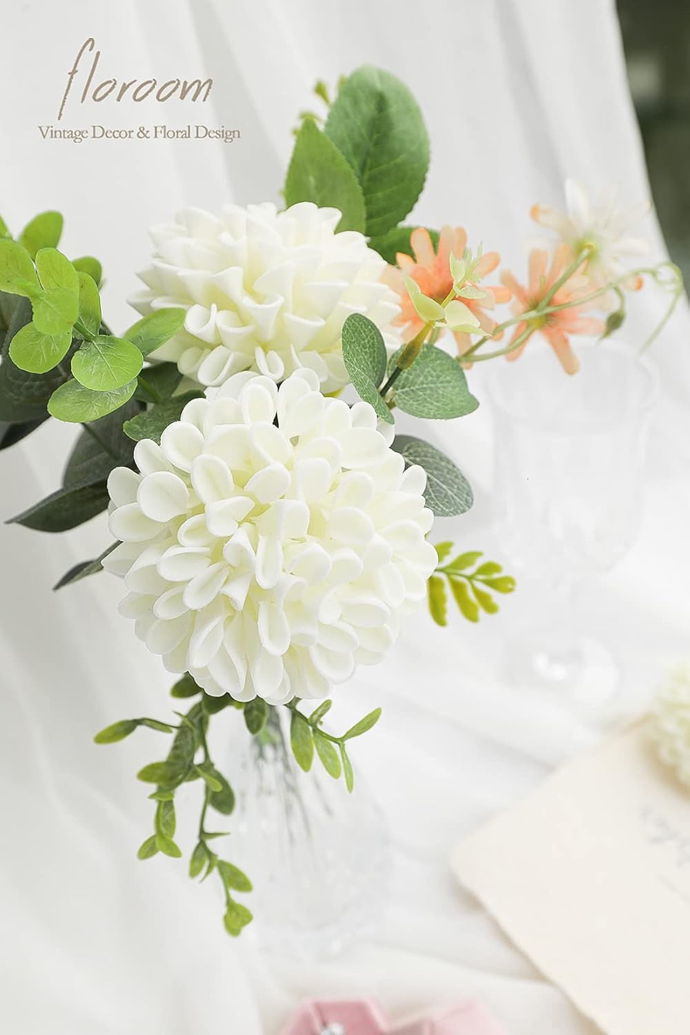 Floroom Artificial Dahlia Flowers 25pcs Ivory Foam Fake Roses