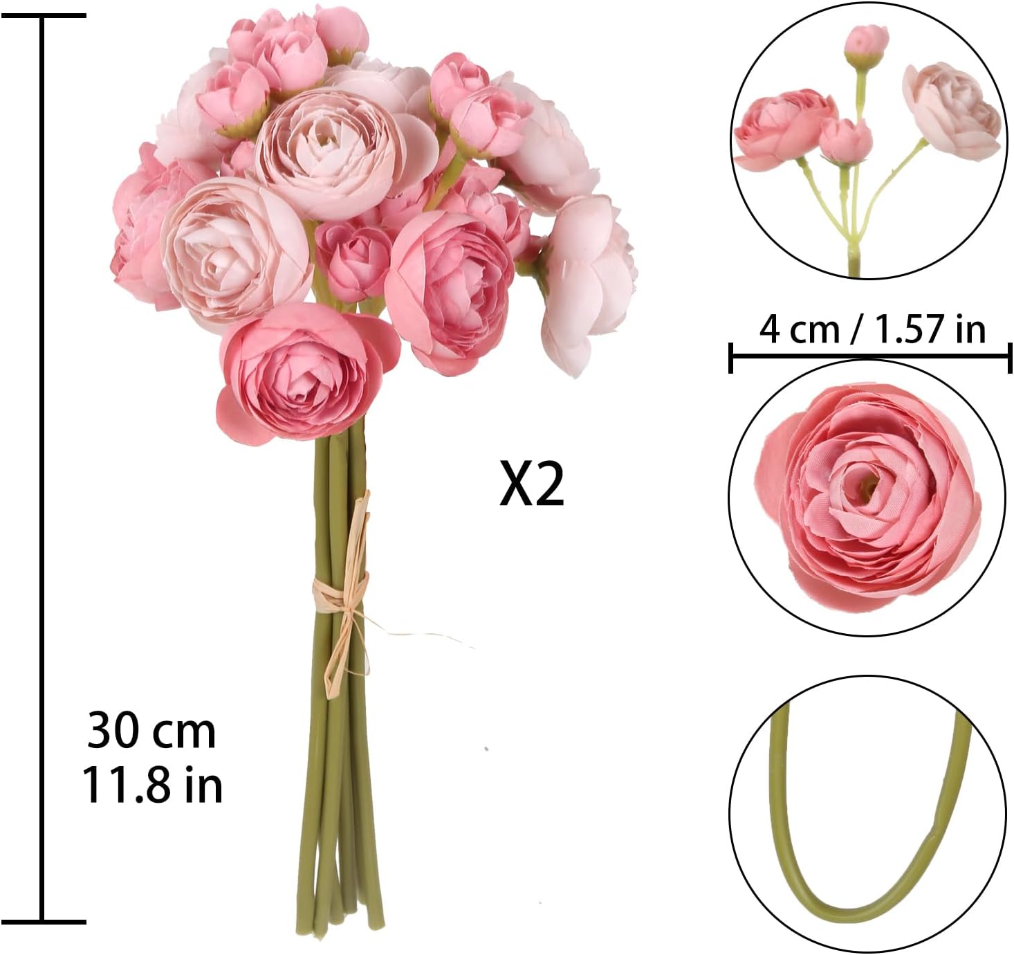 IPOPU Artificial Ranunculus Bouquets with Stems 12PCS Dusty Rose