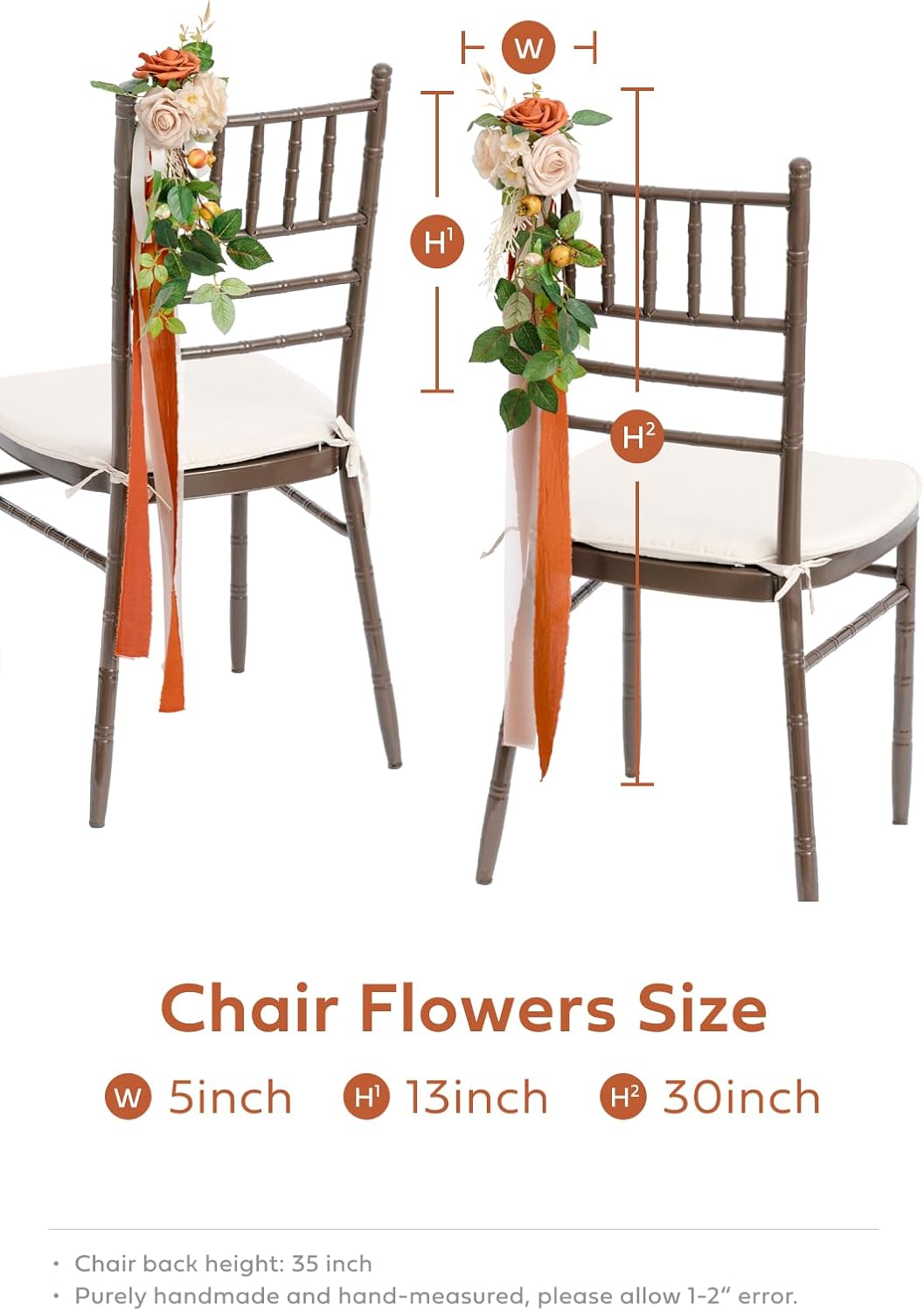 Lings Moment 8pcs Wedding Chair Flowers Decorations with Chiffon Ribbons