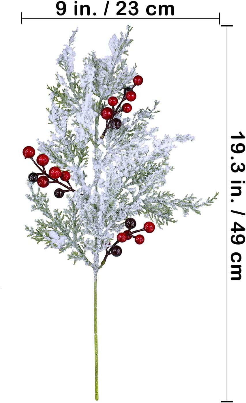Winlyn 6 Pcs Artificial Cedar Sprays with Red Berries