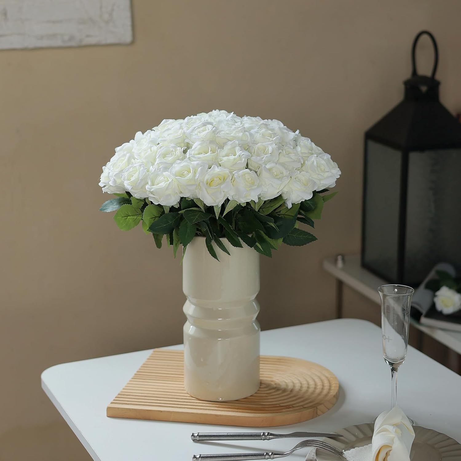 YXZZWL 60 Pcs Artificial Roses White Realistic
