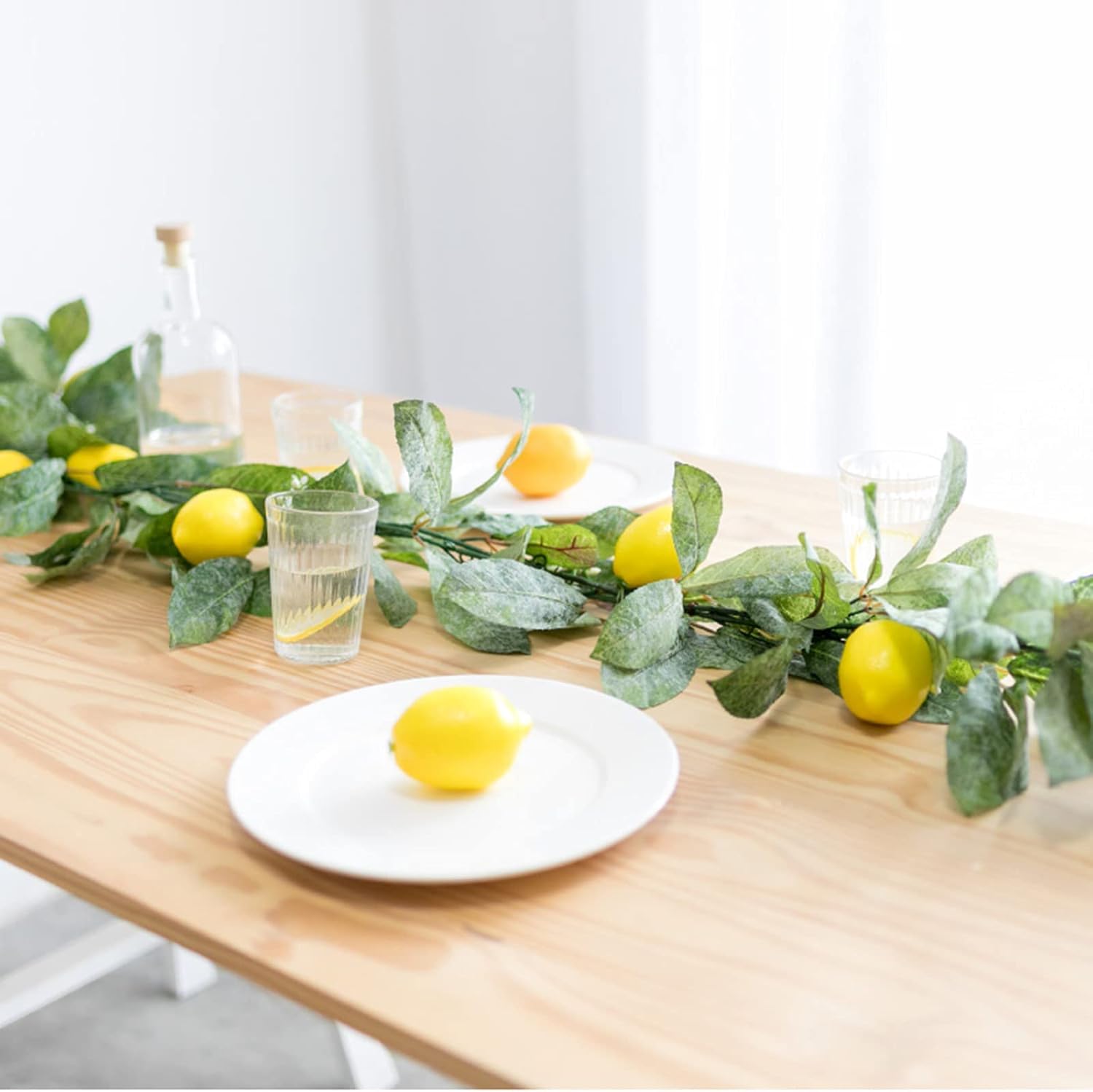 2 Pcs Artificial Lemon Garland with Flowers and Eucalyptus