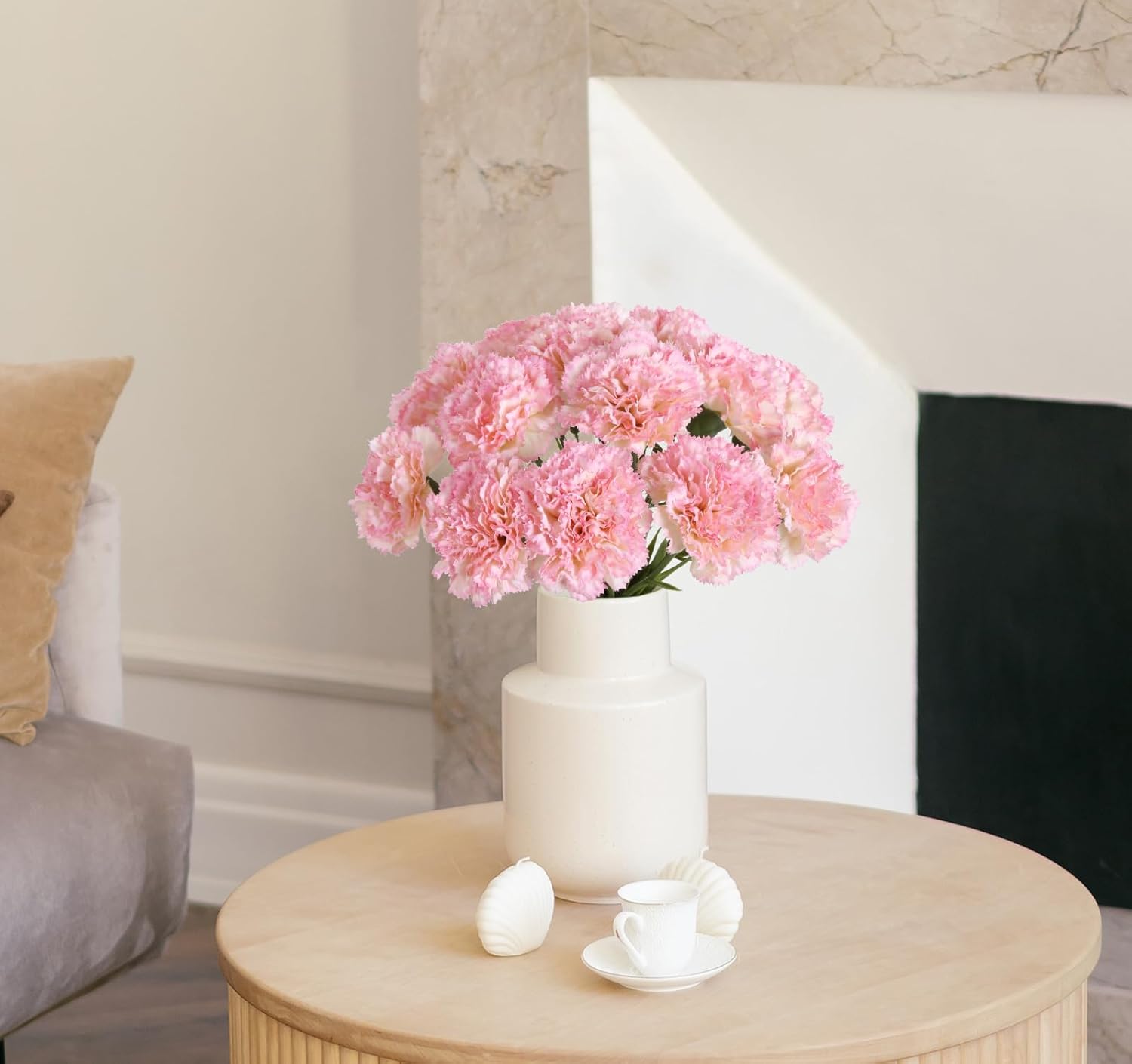 ICBOX Artificial Pink Carnation Flowers 15pcs with Stems