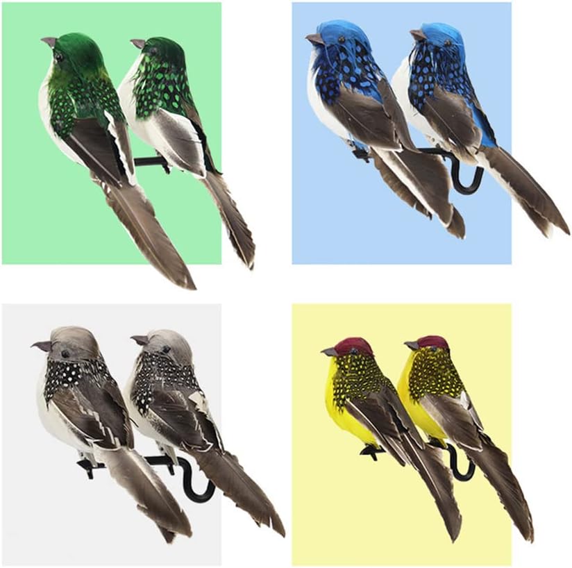 4PCS Green Artificial Feathered Birds for Christmas Tree Decor