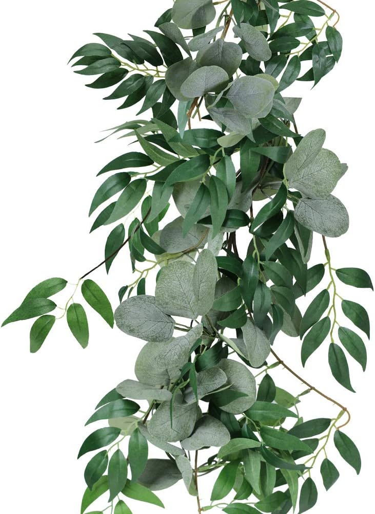 Windiy 55 Ft Mixed Faux Silver Dollar Eucalyptus Garland