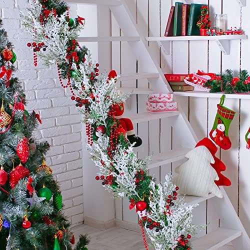 Winlyn 6 Pcs Artificial Cedar Sprays with Red Berries