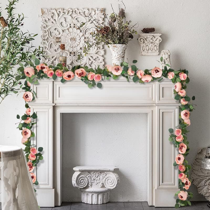 Veryhome 2pcs Artificial Flowers Garland with Peonies and Eucalyptus