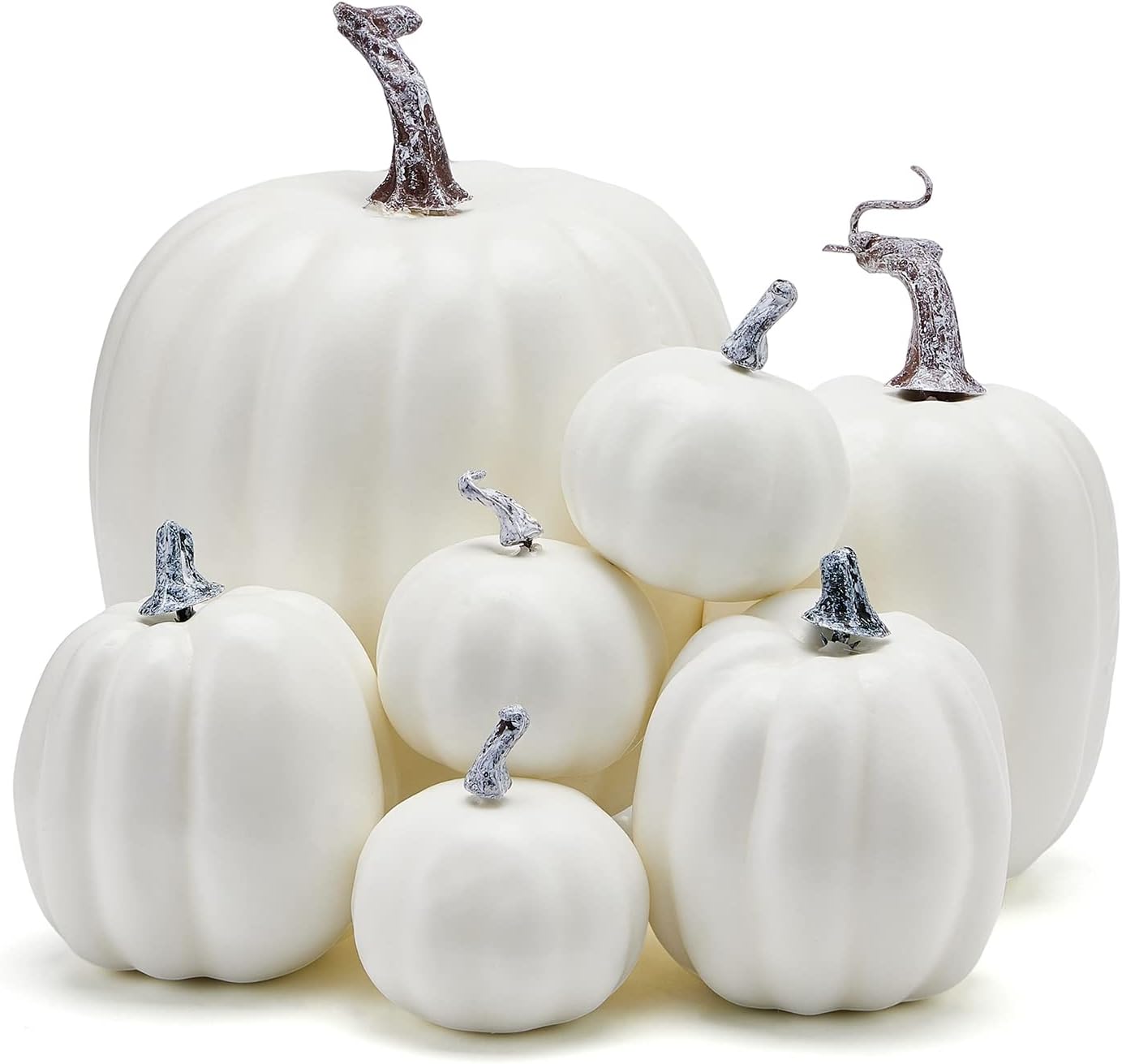 7Pcs Artificial White Pumpkins Halloween Decoration Set