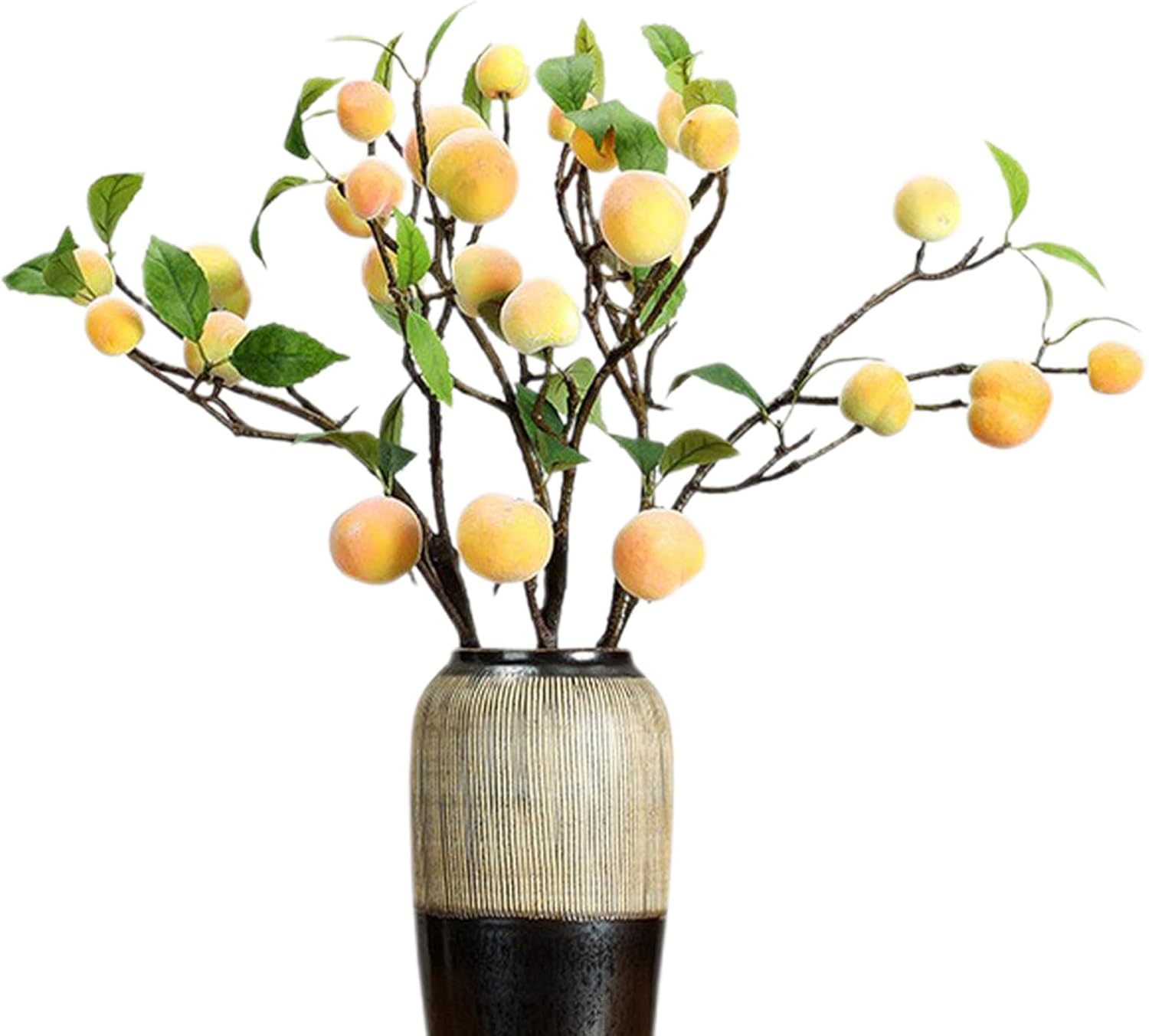 NFNSIG Artificial Peach Tree Branches with Peaches and Green Leaves