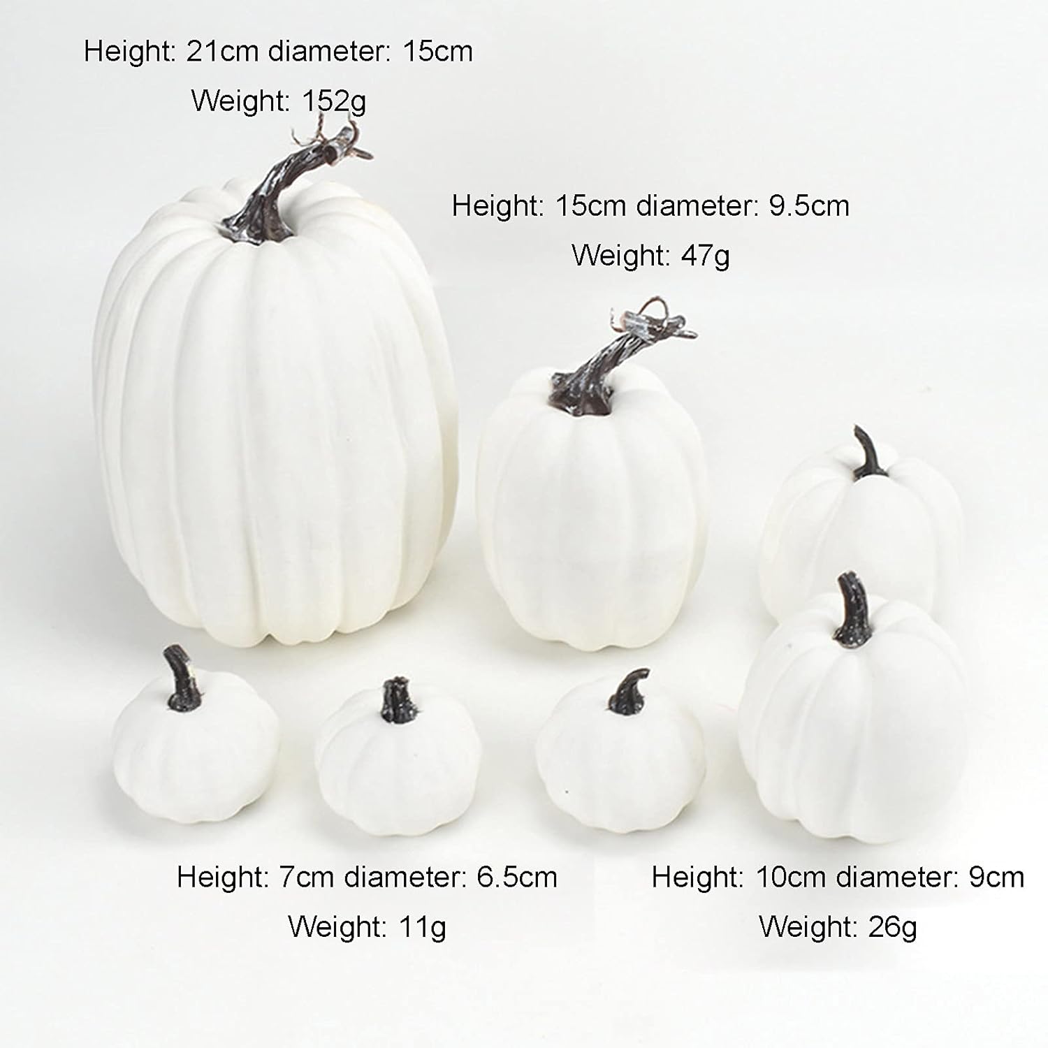 7Pcs Artificial White Pumpkins Halloween Decoration Set