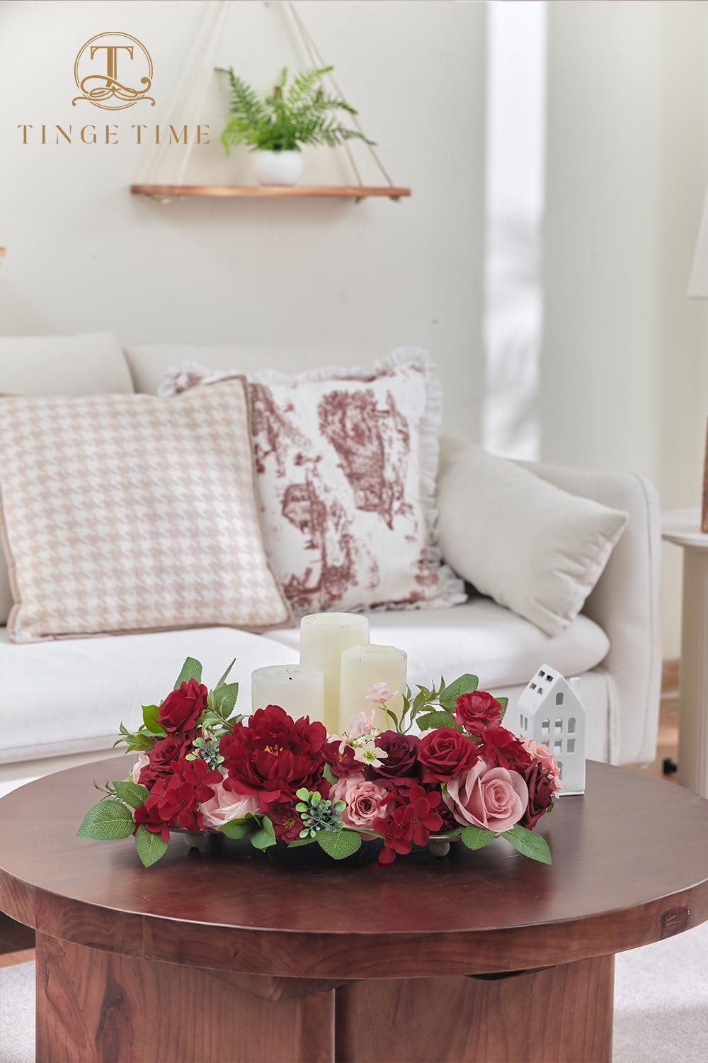 TINGE TIME Burgundy Silk Roses and Dahlias Artificial Flower Set