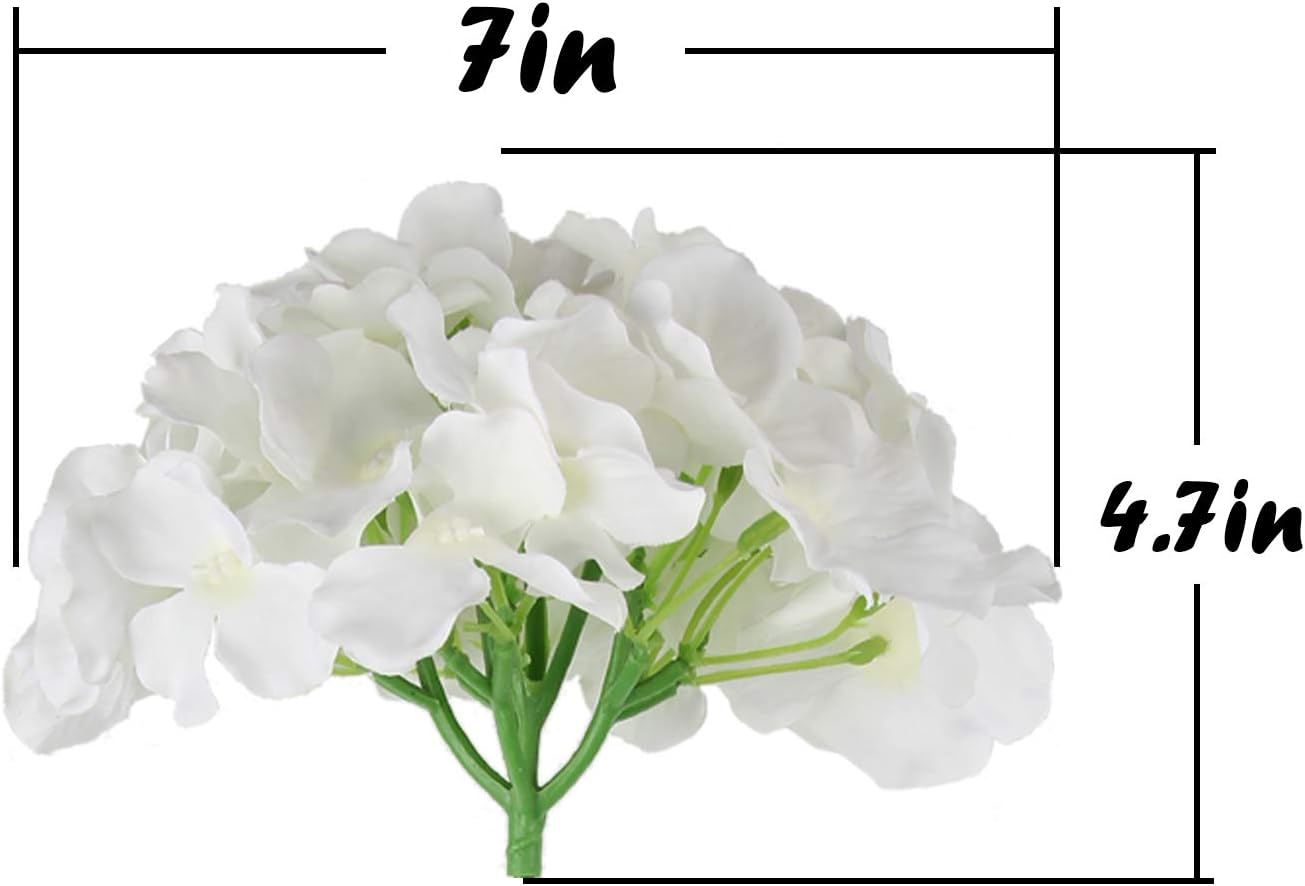 Flojery Silk Hydrangea Flower Heads with Stems Pack of 10 White