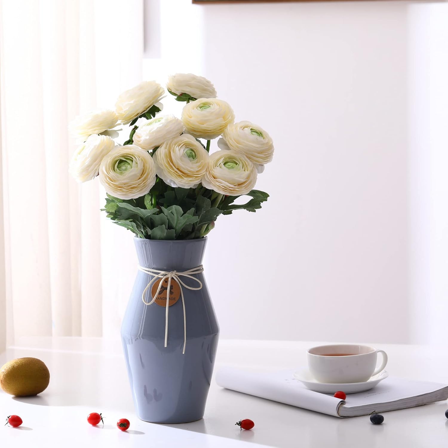 TOPIA Artificial Ranunculus Flowers 6 Pack White