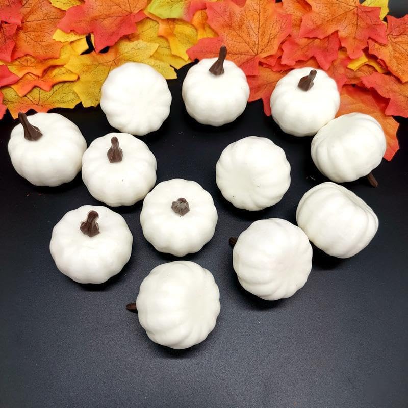 YUNXIASW Artificial White Pumpkin 12PCS Foam Fall Decor