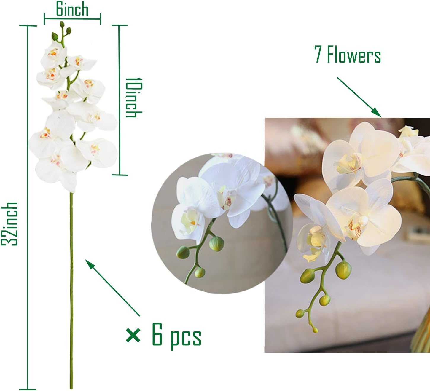 FagusHome 32 Inch Artificial Orchid Flowers 6 Pcs