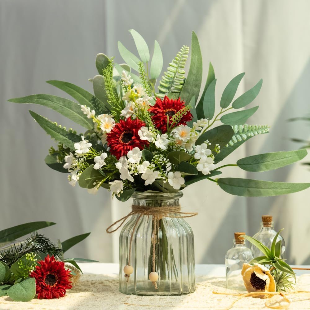 Jareling Artificial Flowers in Vase Set with Vase Red