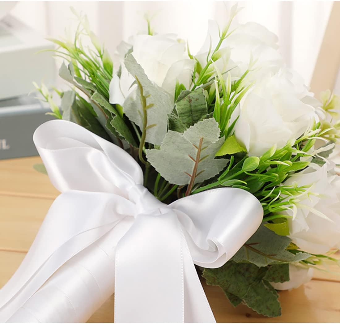CYANLUX Artificial Wedding Bouquet with Roses and Pearls White