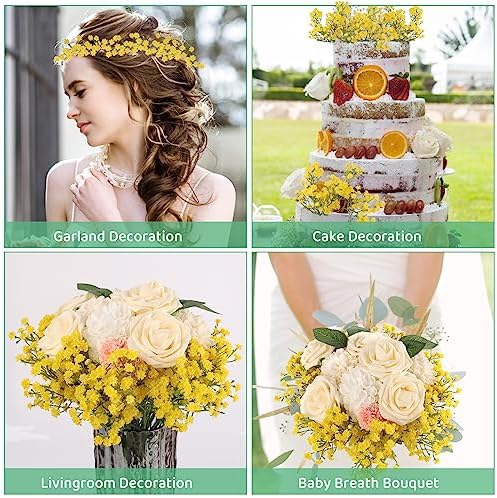NT NIETING 10Pcs Yellow Artificial Babys Breath Flowers Bouquet Filler