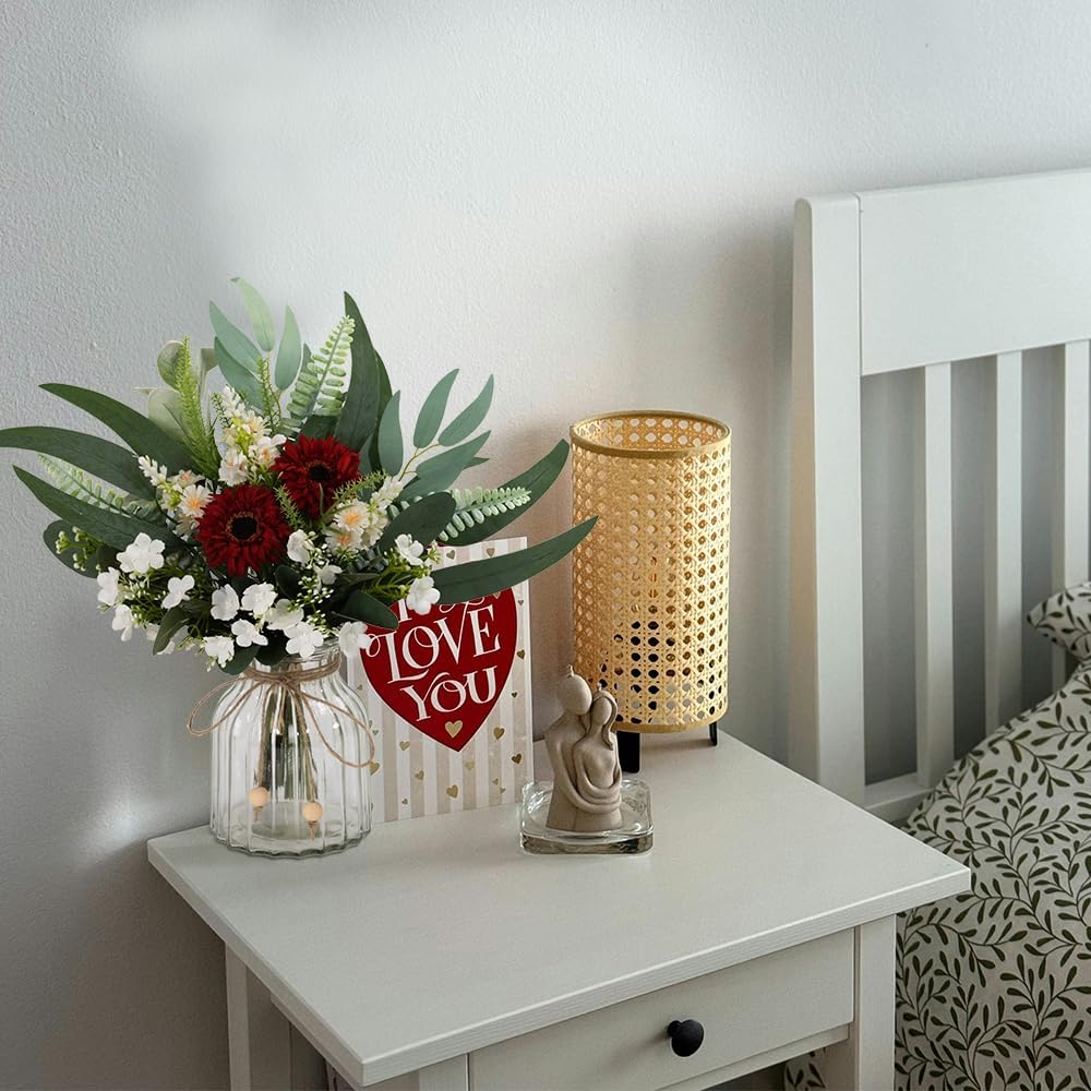Jareling Artificial Flowers in Vase Set with Vase Red