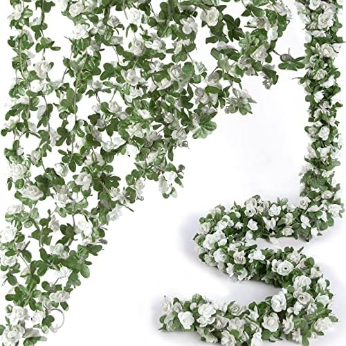 8 Pcs 66FT Artificial Rose Vine Garland with Green Leaves