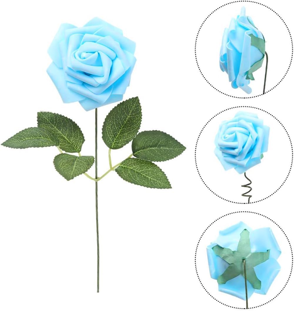 IPOPU 30pcs Baby Blue Roses Artificial Flowers with Stems