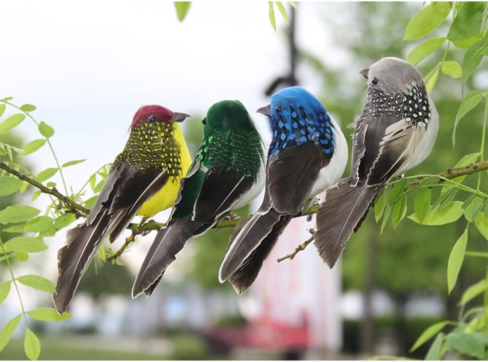 4PCS Green Artificial Feathered Birds for Christmas Tree Decor
