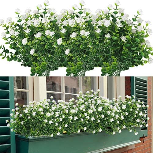 HAPLIA 6 Bundle Artificial Flowers Set - White UV Resistant