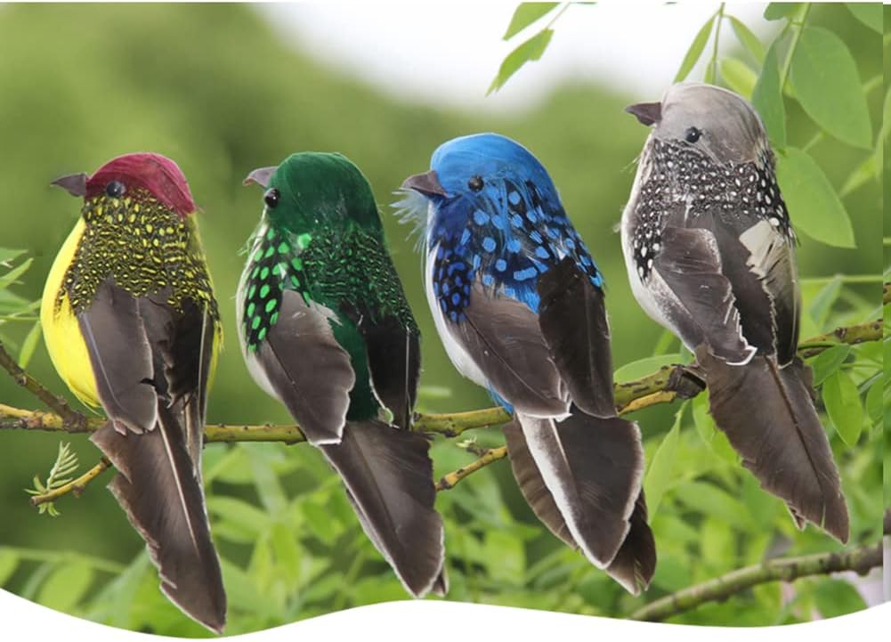 4PCS Green Artificial Feathered Birds for Christmas Tree Decor