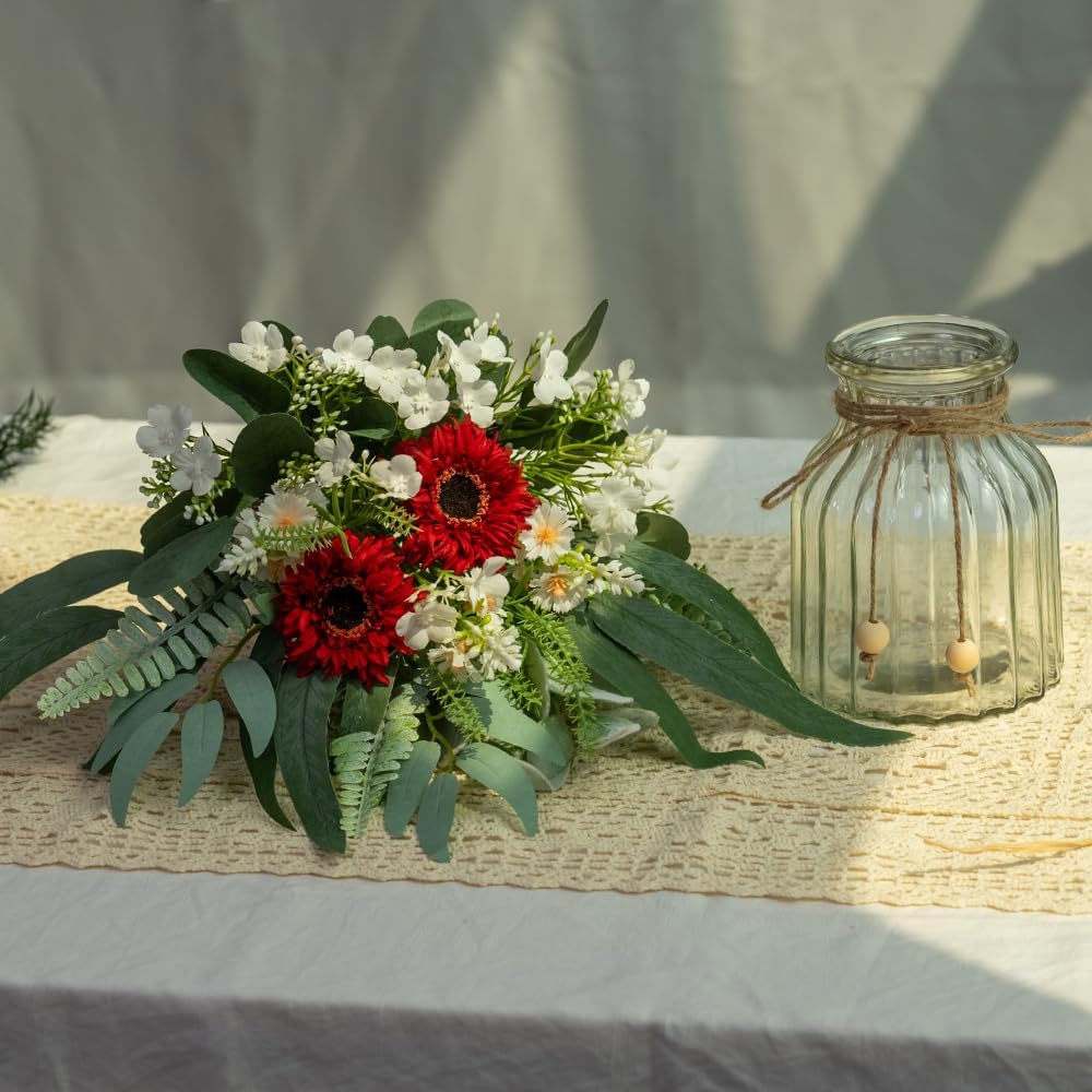 Jareling Artificial Flowers in Vase Set with Vase Red