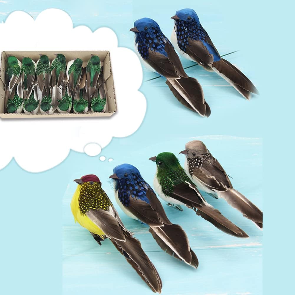 4PCS Green Artificial Feathered Birds for Christmas Tree Decor