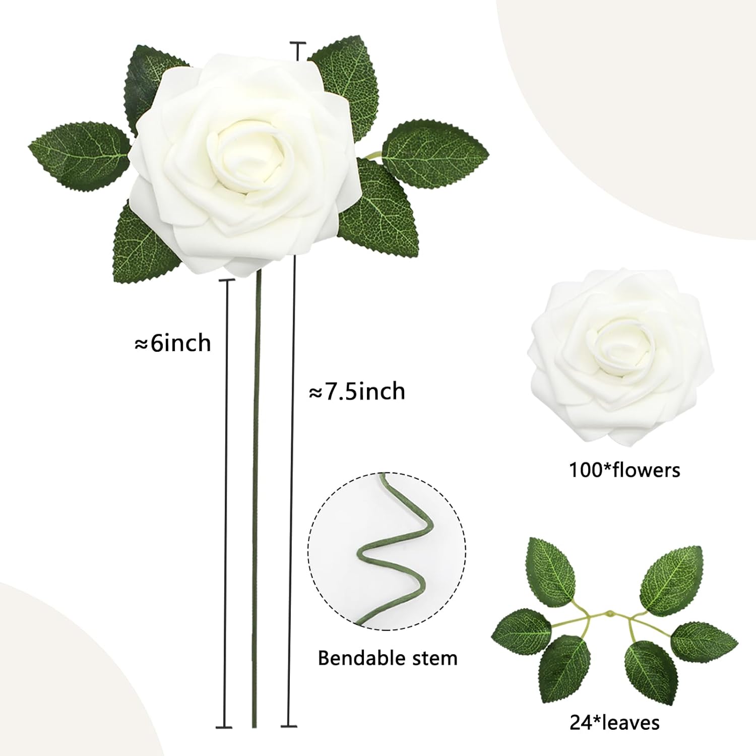 White Roses Artificial Flowers 100PCS for Wedding Decor