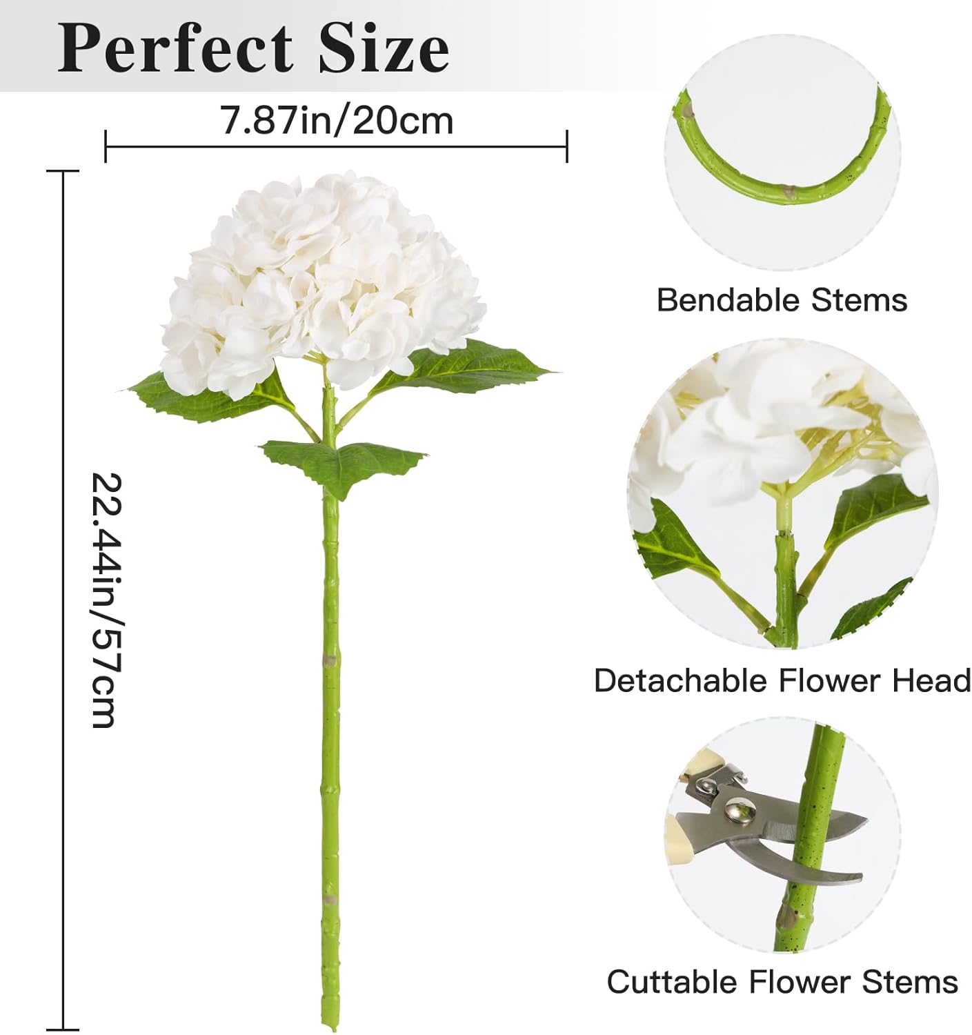 Nubry 2244In White Hydrangea Artificial Flowers 4Pcs