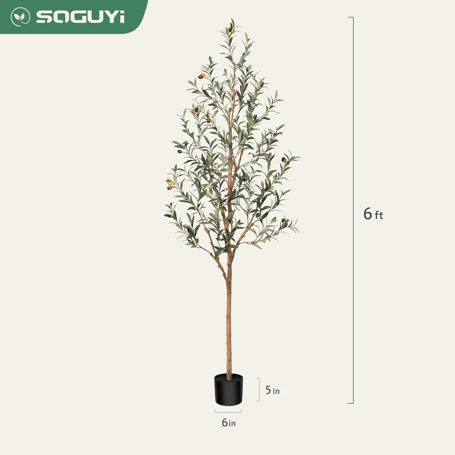 Realistic 6FT Artificial Olive Tree with Wood Trunk and Fruits