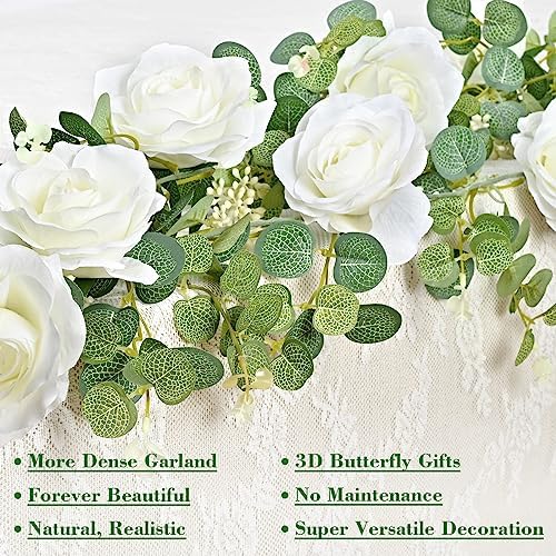 Yastouay 66 Ft White Flower Garland with 3D Butterflies