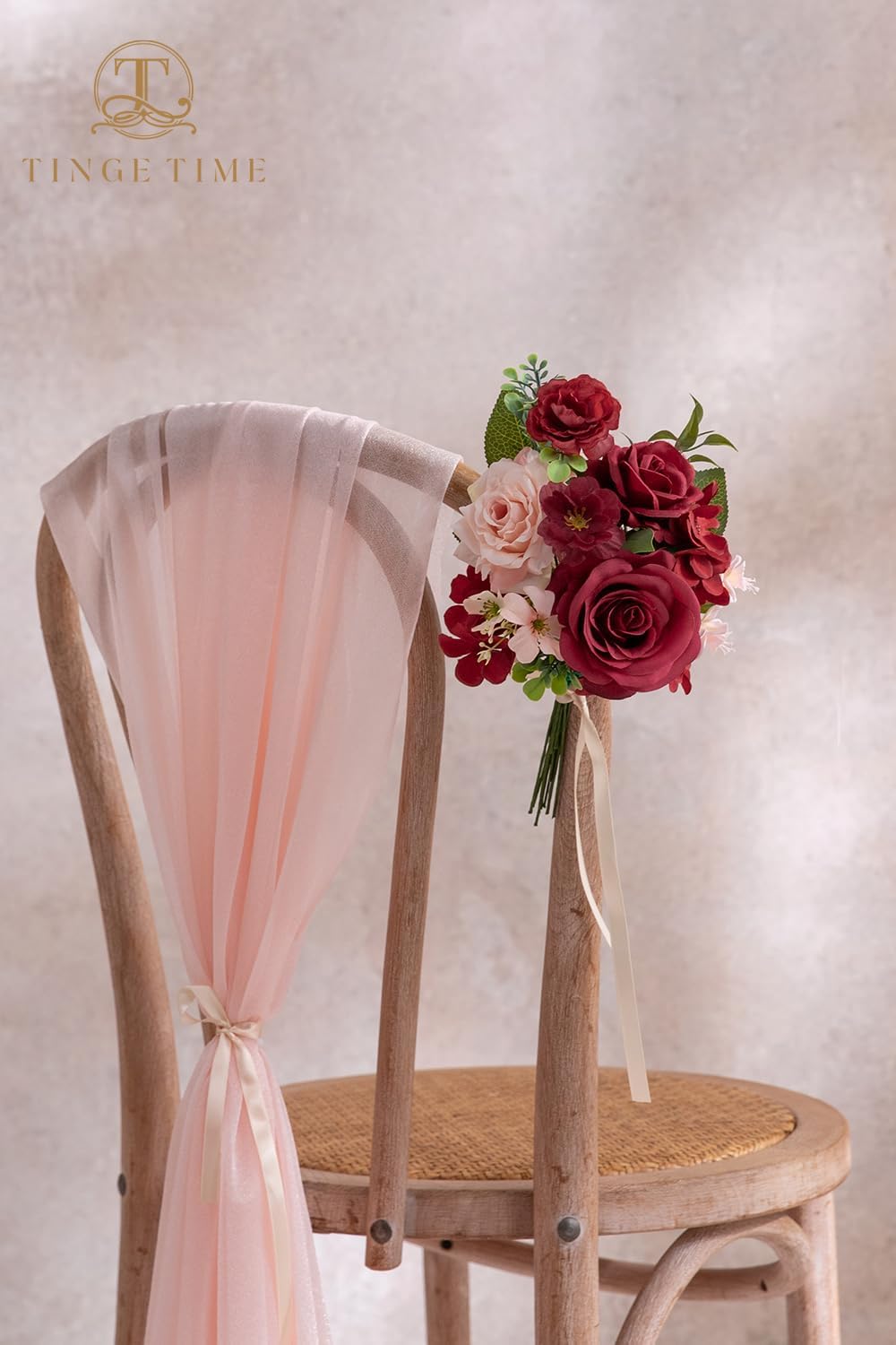 TINGE TIME Burgundy Silk Roses and Dahlias Artificial Flower Set