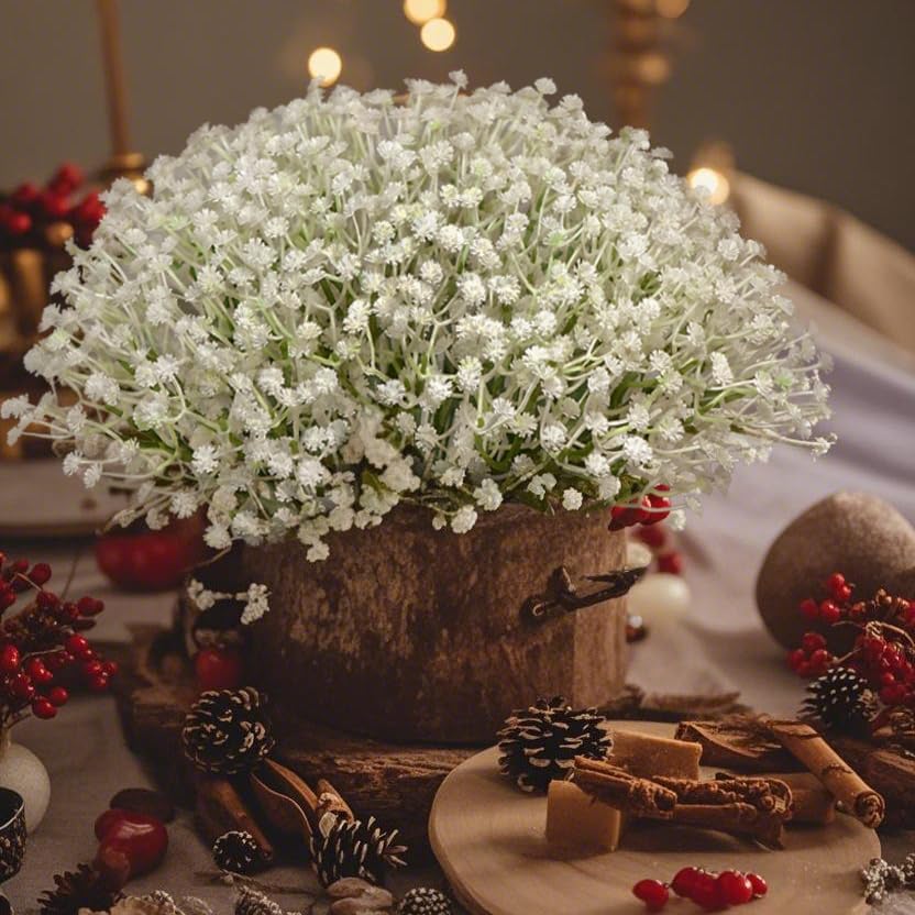 Huoter Artificial Baby Breath Flowers 20 Stem White Set
