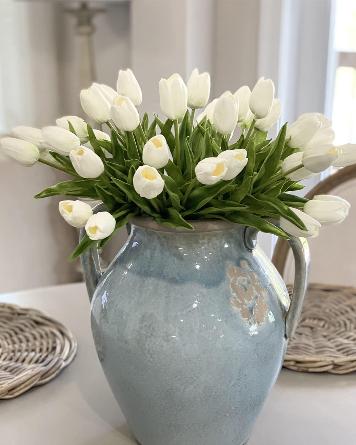Beferr White Tulips Artificial Flowers 18Pcs Bouquet Set