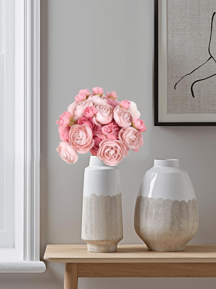 IPOPU Artificial Ranunculus Bouquets with Stems 12PCS Dusty Rose