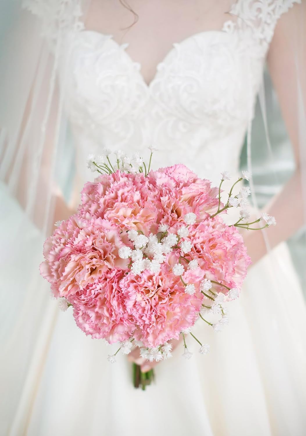 ICBOX Artificial Pink Carnation Flowers 15pcs with Stems