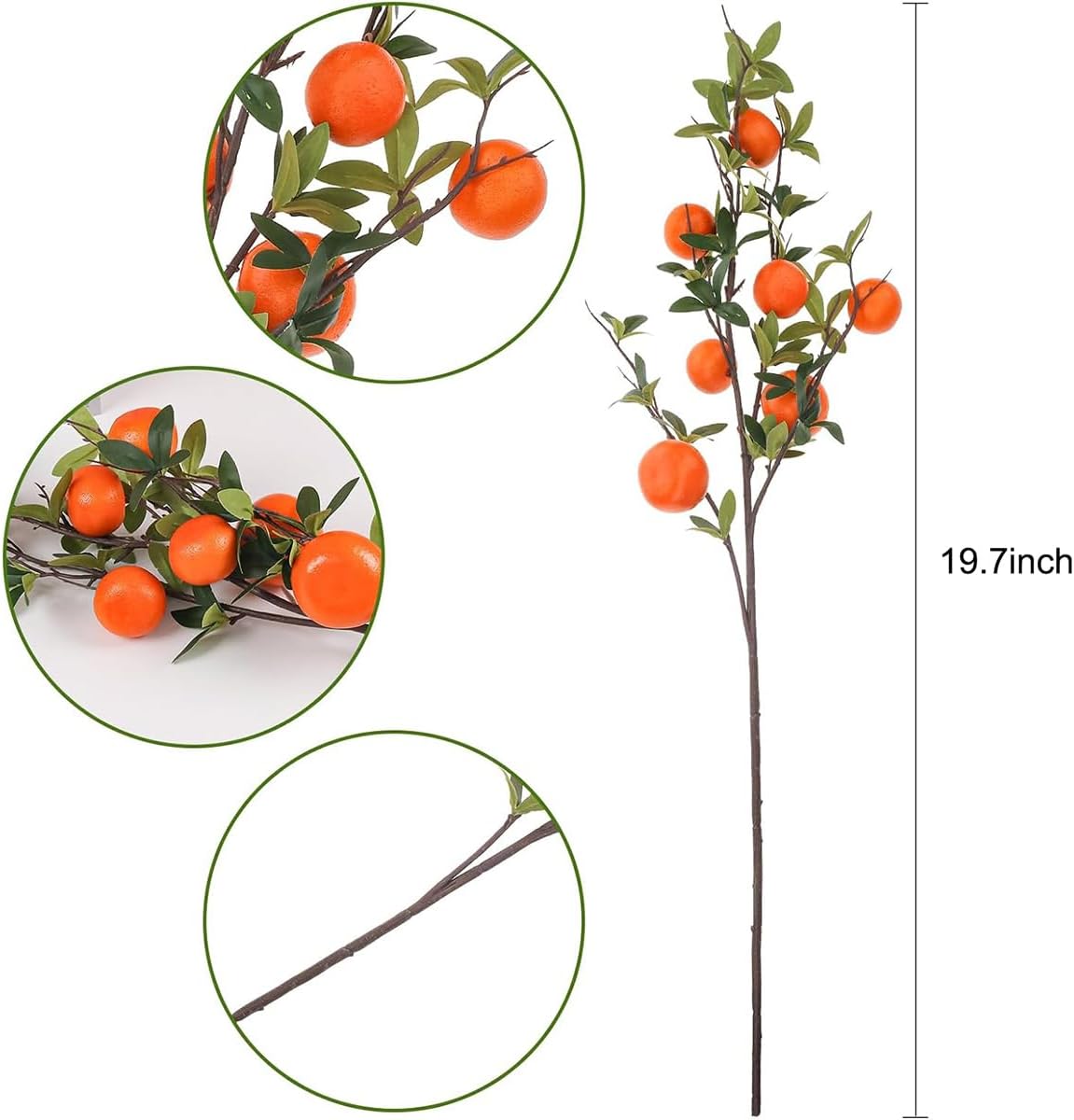 Lifelike Artificial Orange Branches with Green Leaves
